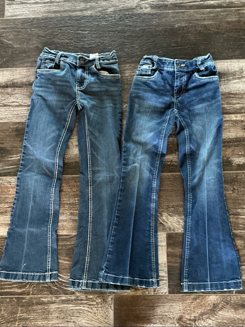 Girls' Blue Flared Denim Jeans with Contrast Stitching - set of 2